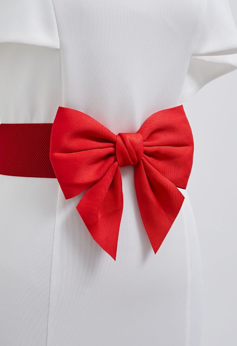 Stretchy Solid Color Bowknot Corset Belt in Red