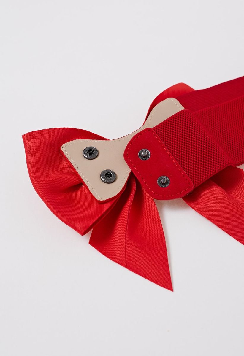 Stretchy Solid Color Bowknot Corset Belt in Red