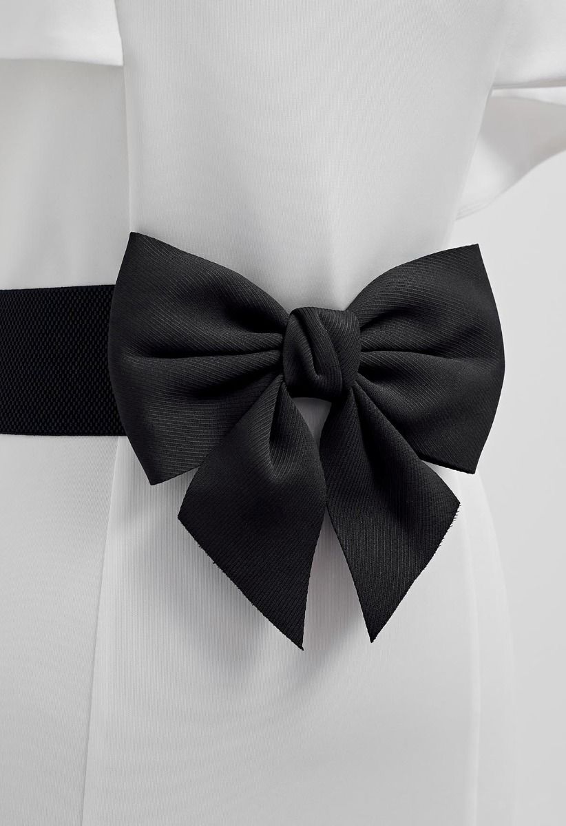 Stretchy Solid Color Bowknot Corset Belt in Black
