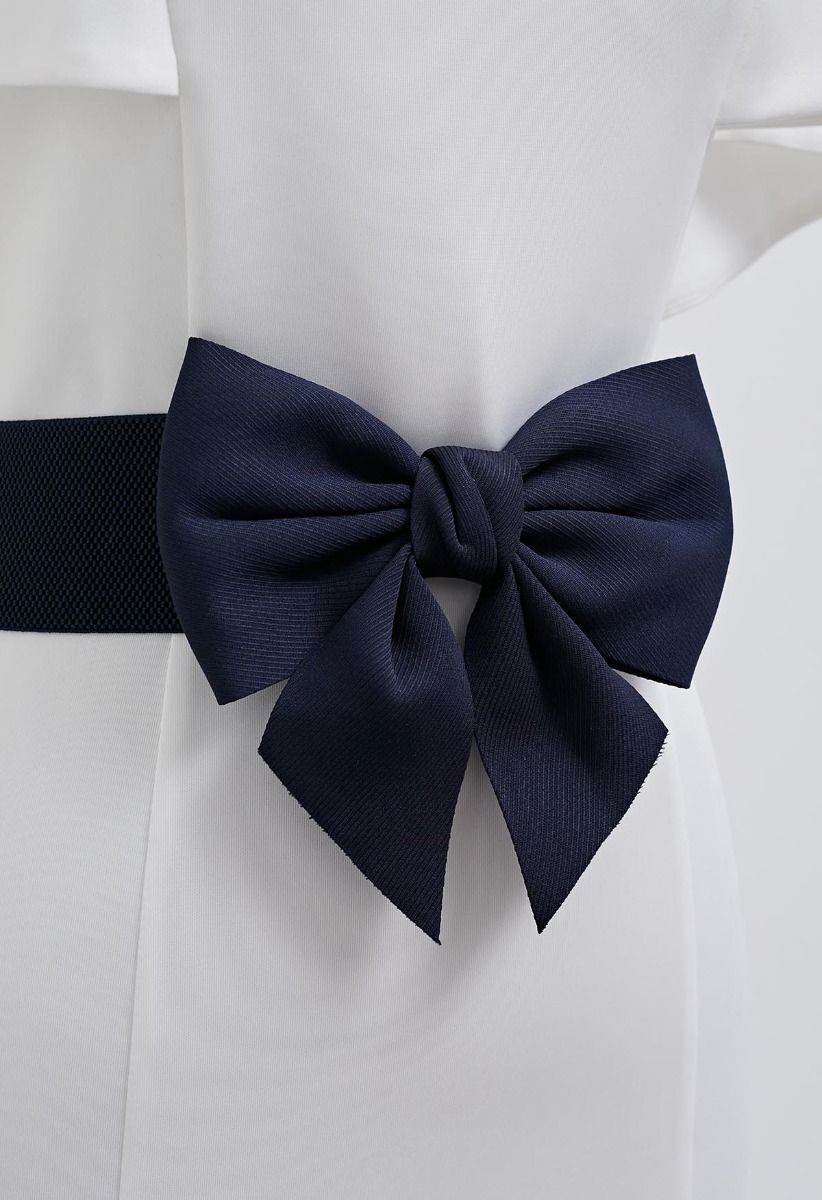 Stretchy Solid Color Bowknot Corset Belt in Navy