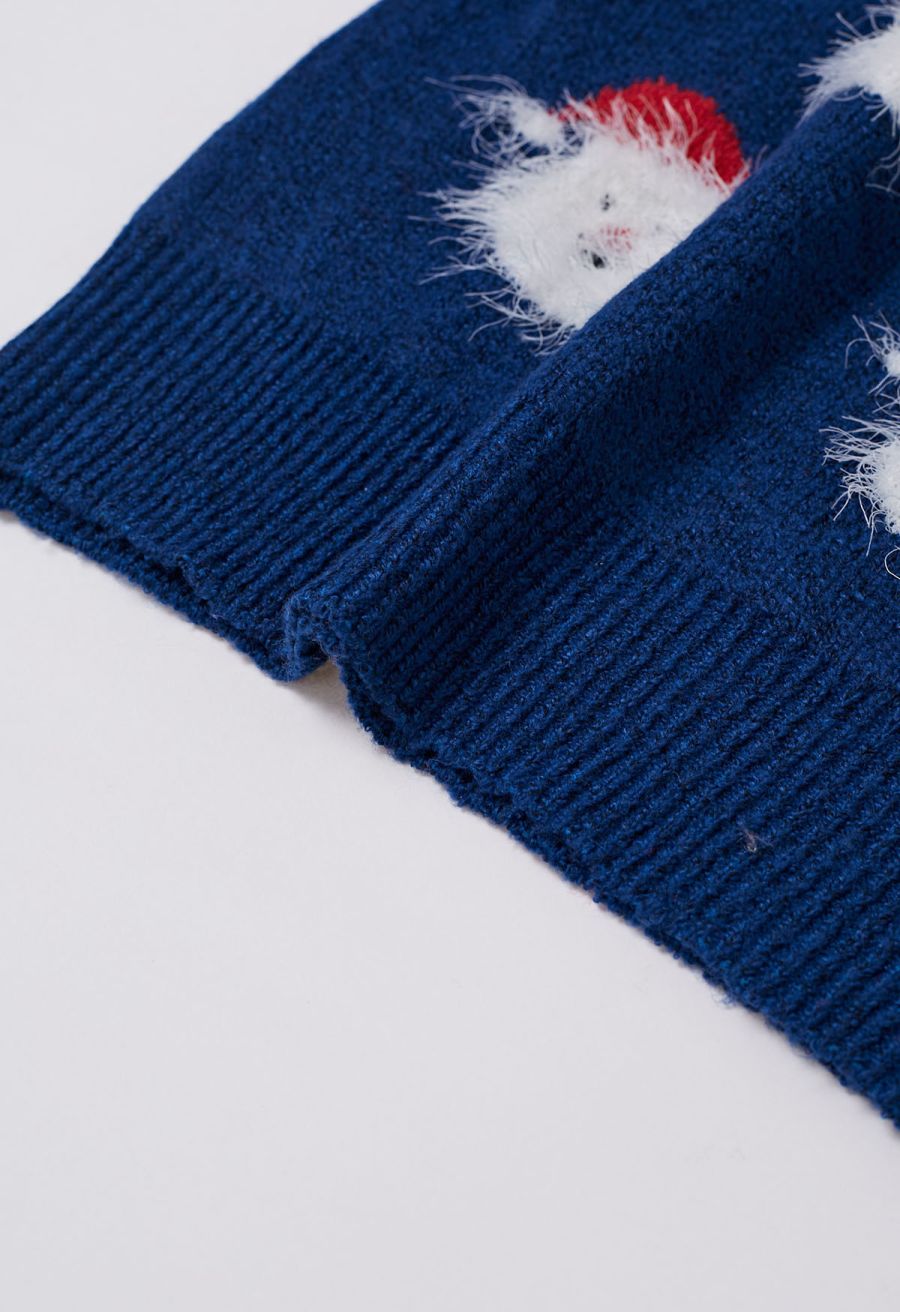 Fuzzy Santa Claus Knit Top in Indigo