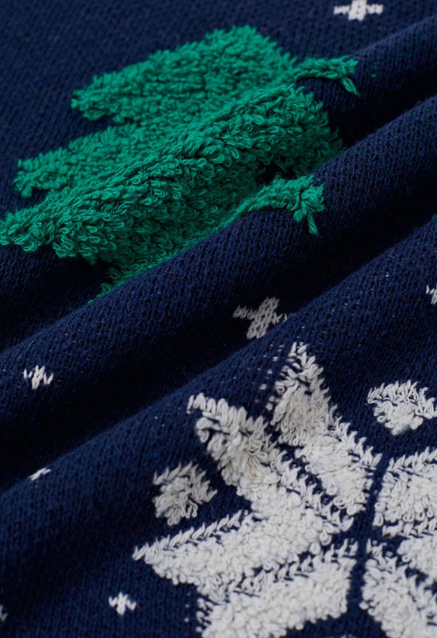 Christmas Tree and Snowflake Jacquard Knit Sweater in Indigo