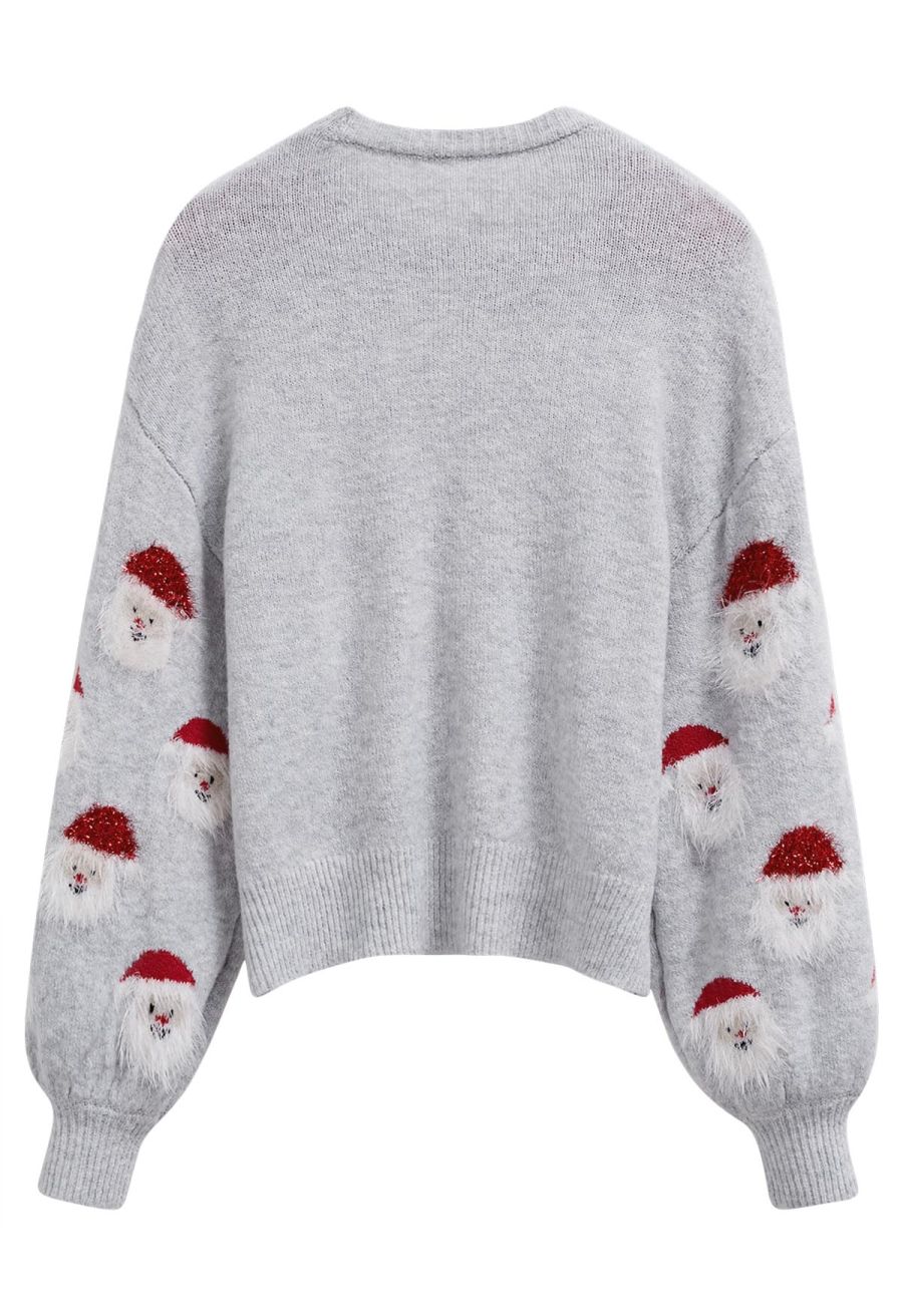 Fuzzy Santa Claus Knit Top in Grey
