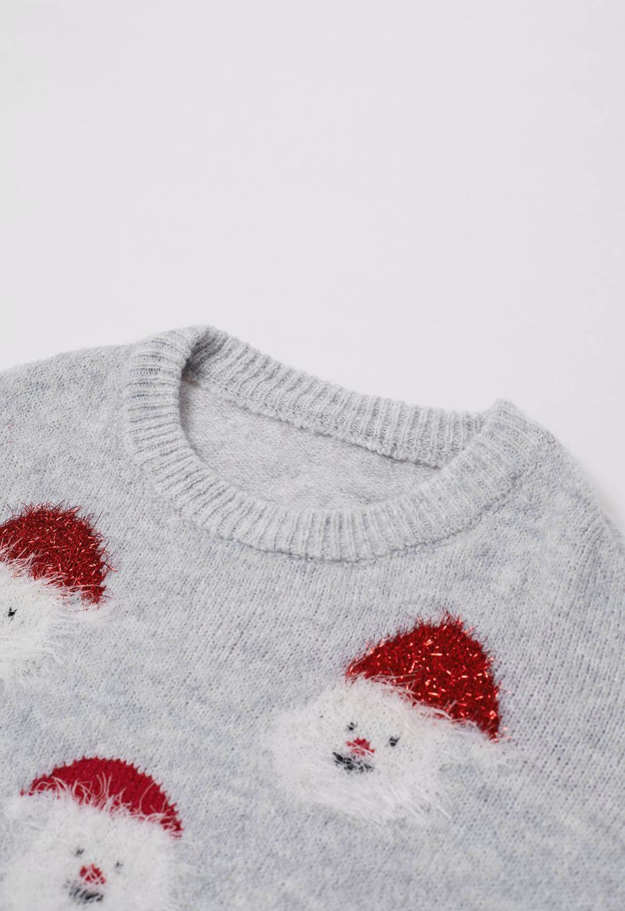Fuzzy Santa Claus Knit Top in Grey