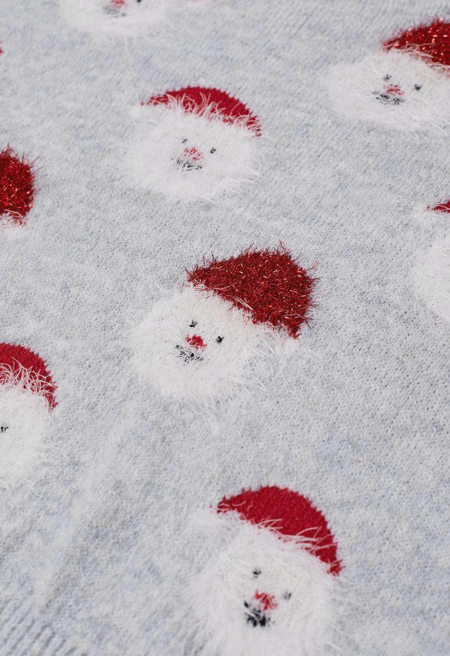 Fuzzy Santa Claus Knit Top in Grey