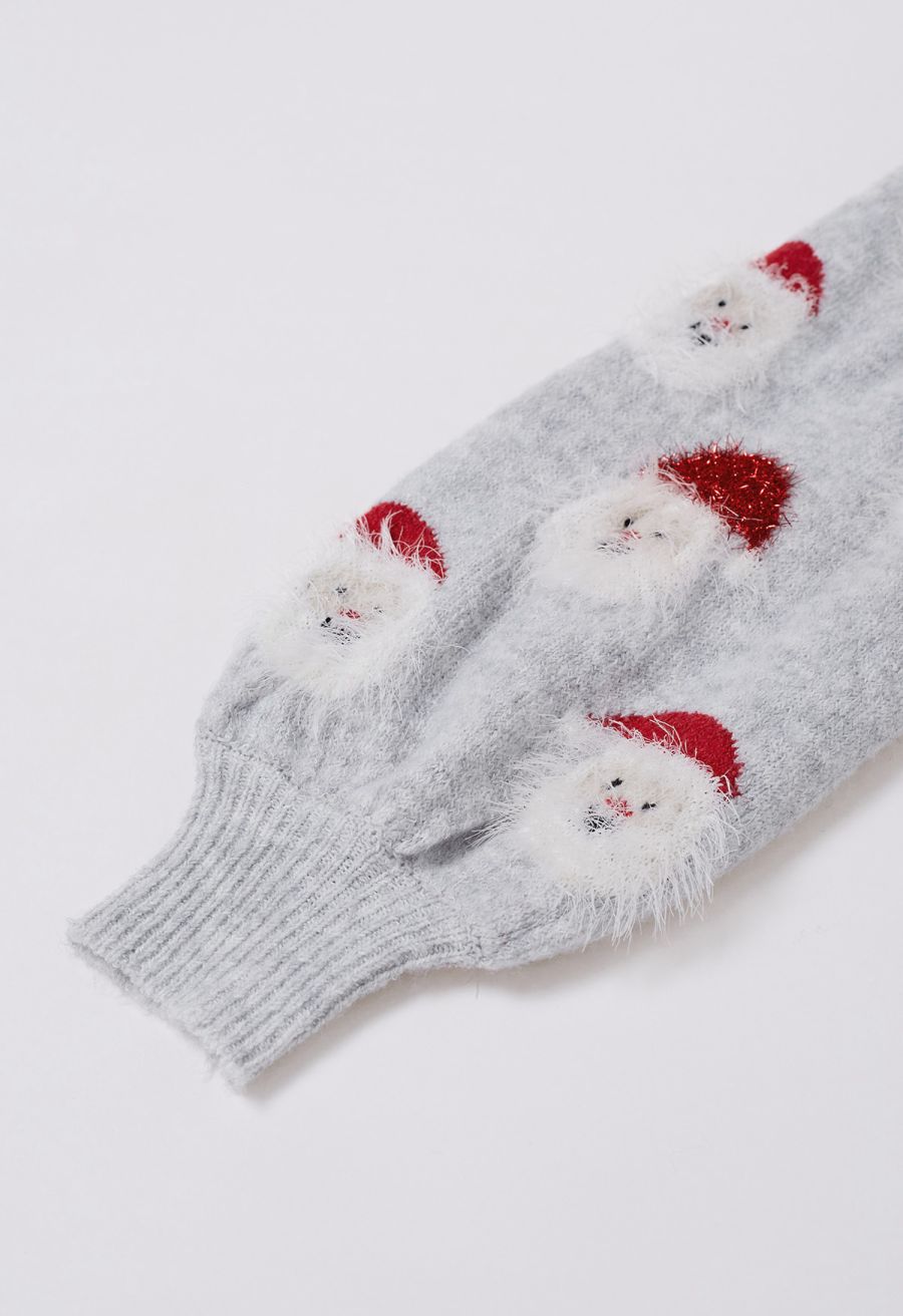 Fuzzy Santa Claus Knit Top in Grey