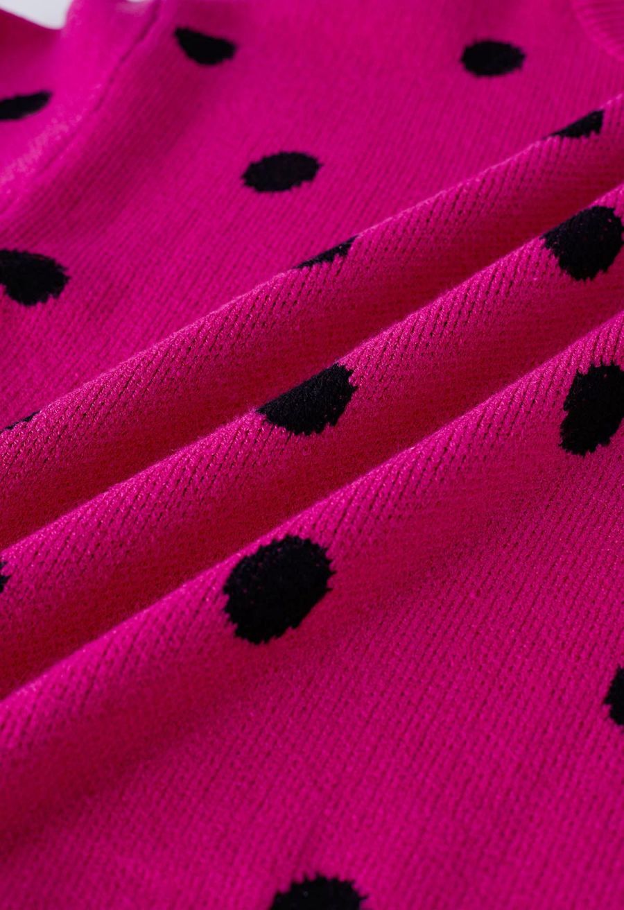 Adorable Polka Dot Mock Neck Knit Sweater in Hot Pink
