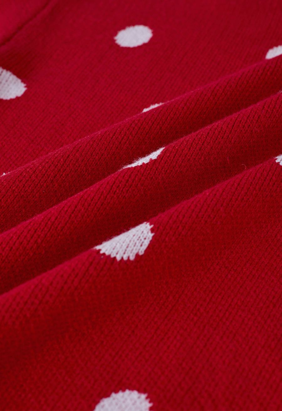 Adorable Polka Dot Mock Neck Knit Sweater in Red