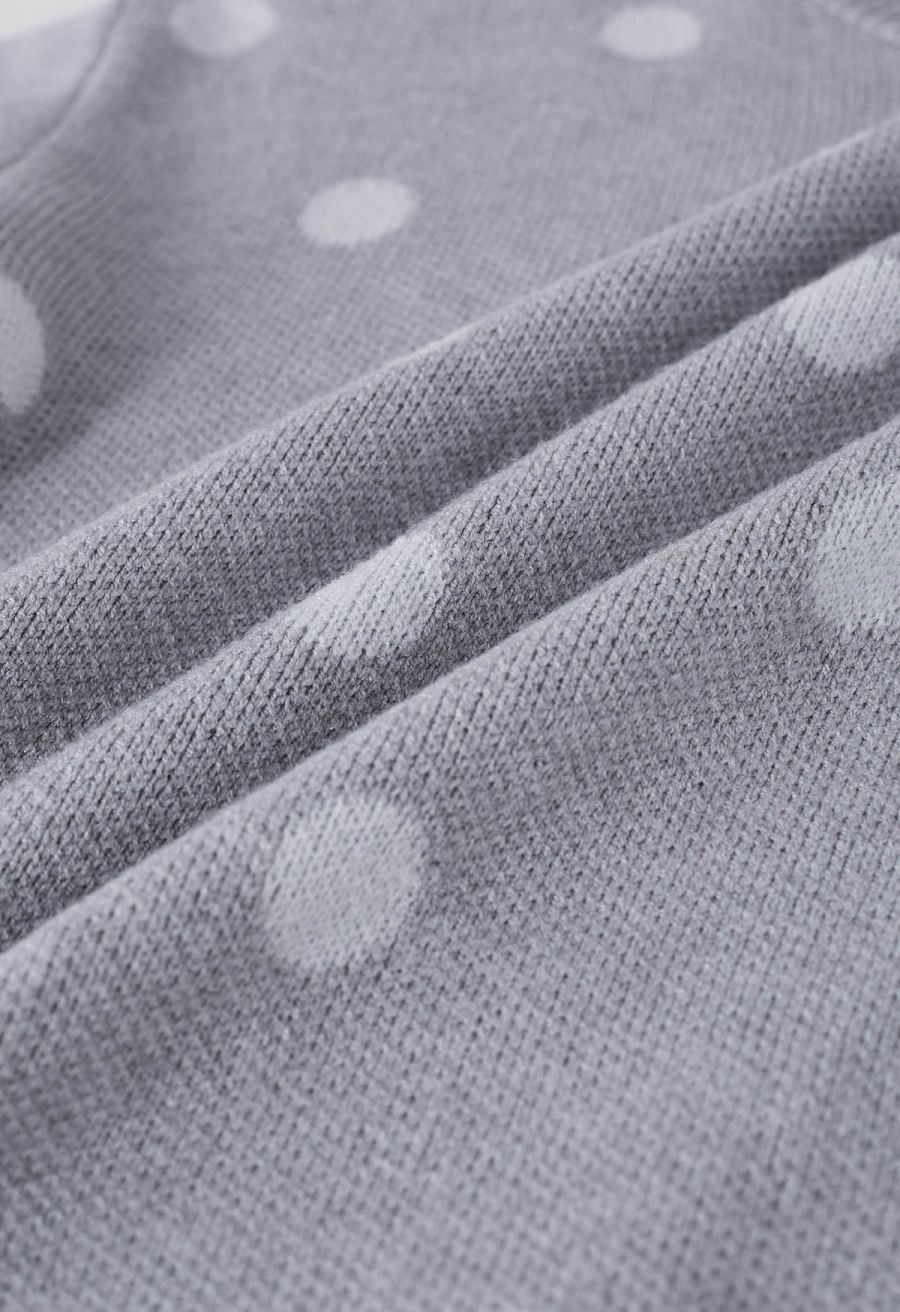 Adorable Polka Dot Mock Neck Knit Sweater in Grey