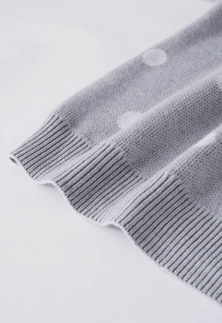 Adorable Polka Dot Mock Neck Knit Sweater in Grey