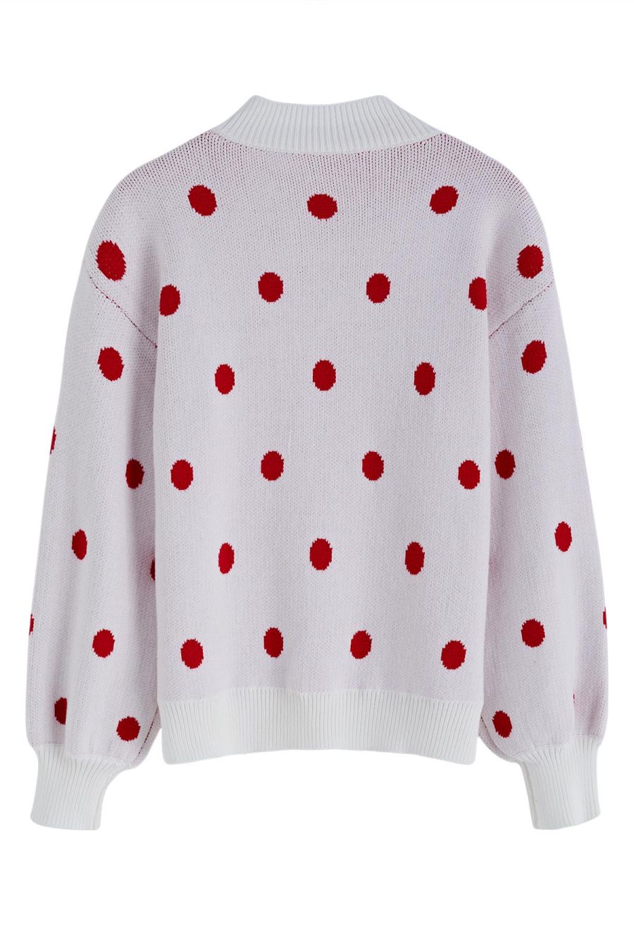 Adorable Polka Dot Mock Neck Knit Sweater in White