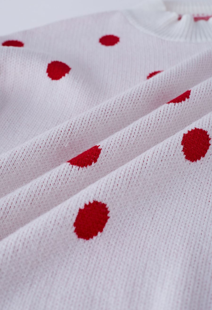 Adorable Polka Dot Mock Neck Knit Sweater in White