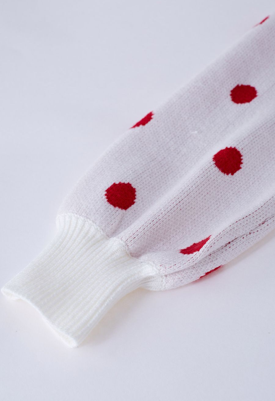 Adorable Polka Dot Mock Neck Knit Sweater in White