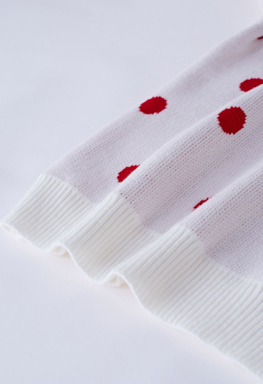 Adorable Polka Dot Mock Neck Knit Sweater in White