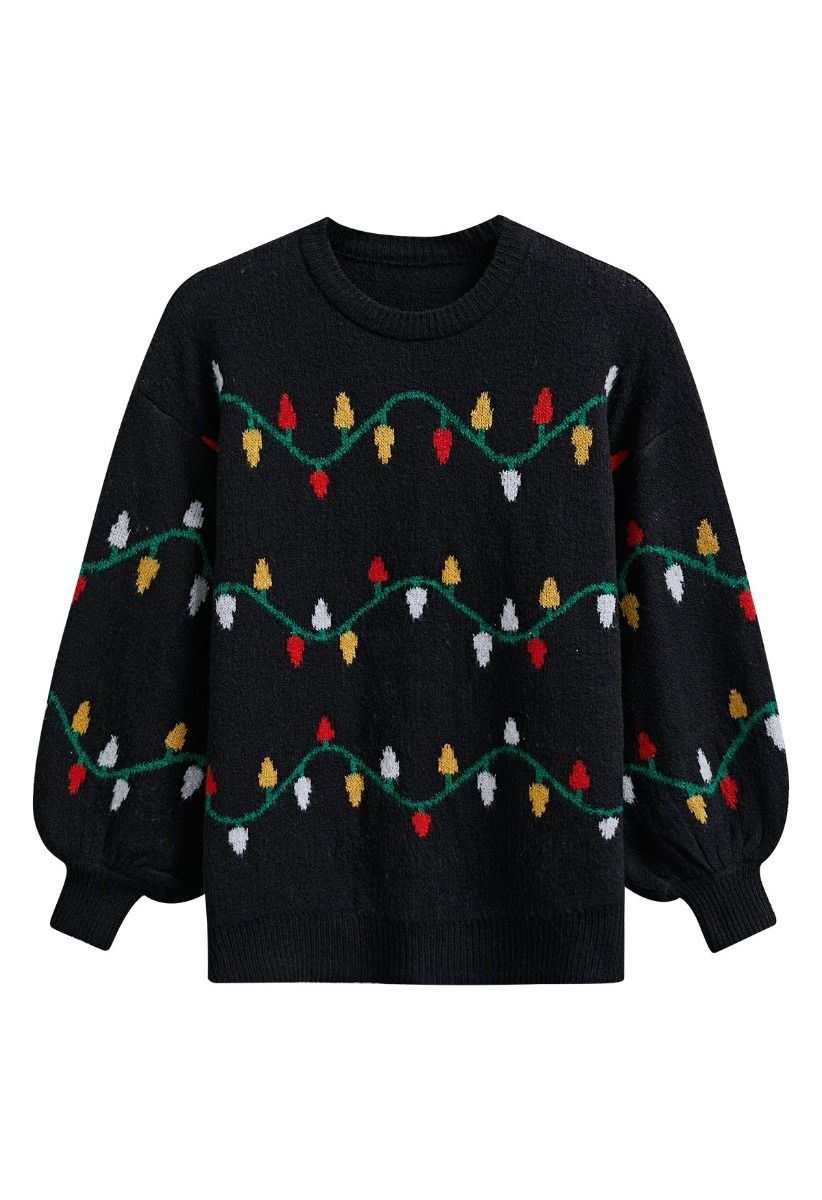 Christmas Colorful Light Pattern Knit Sweater