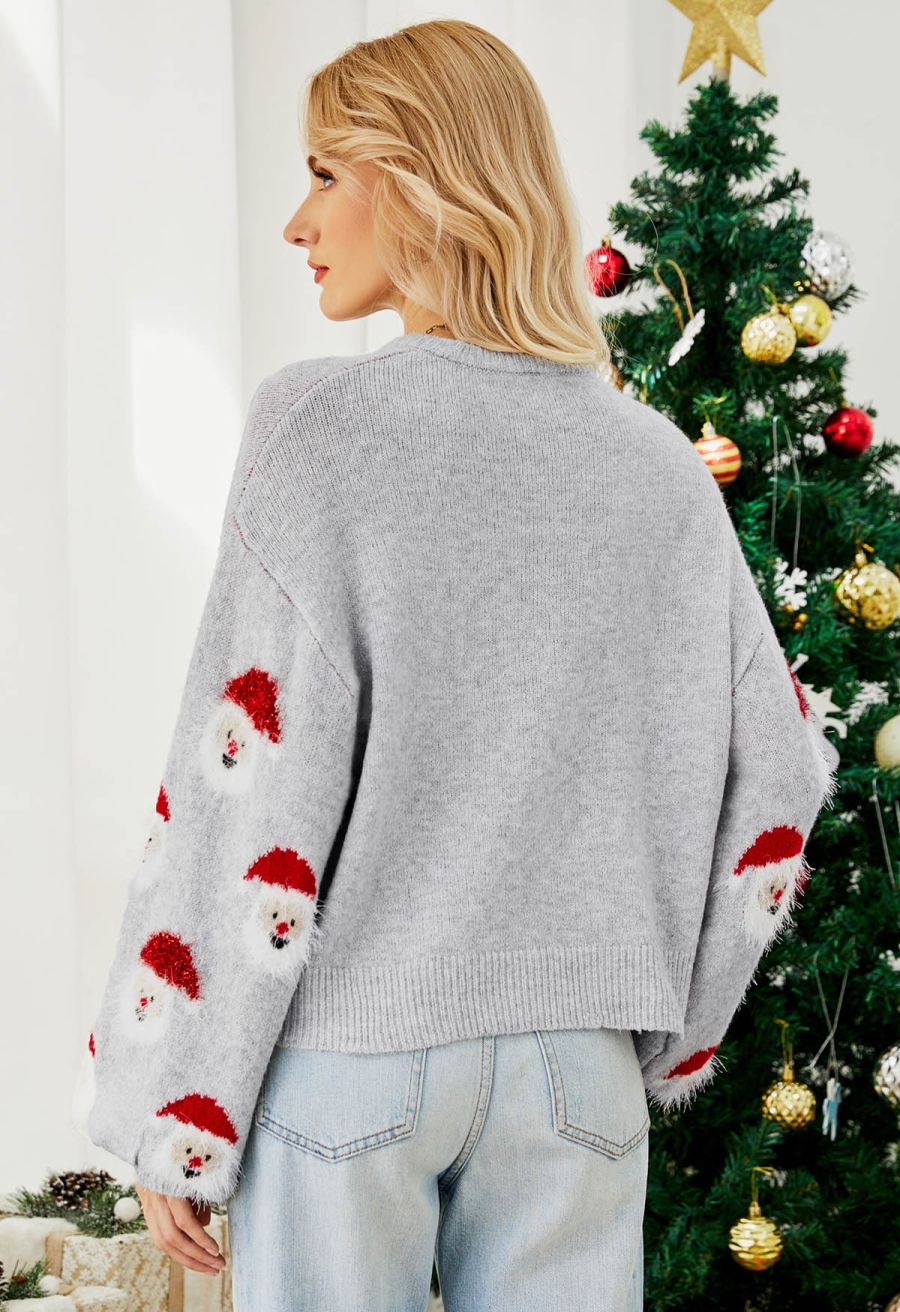 Fuzzy Santa Claus Knit Top in Grey