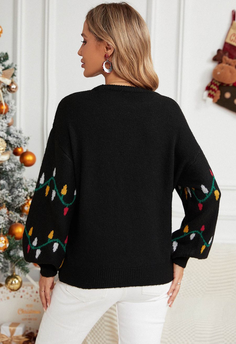 Christmas Colorful Light Pattern Knit Sweater