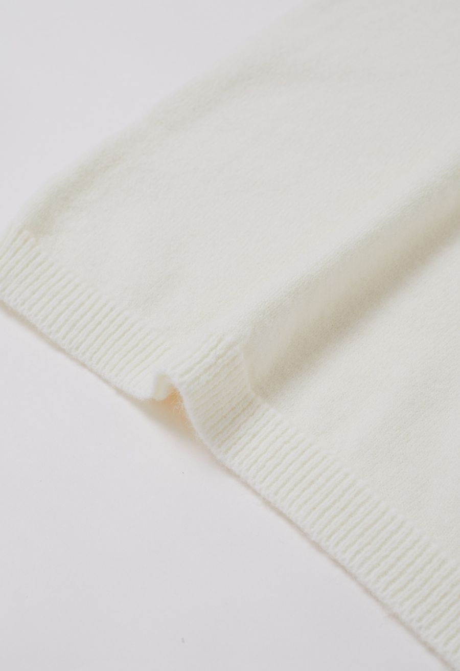 Bowknot Cold-Shoulder Knit Sweater in Cream