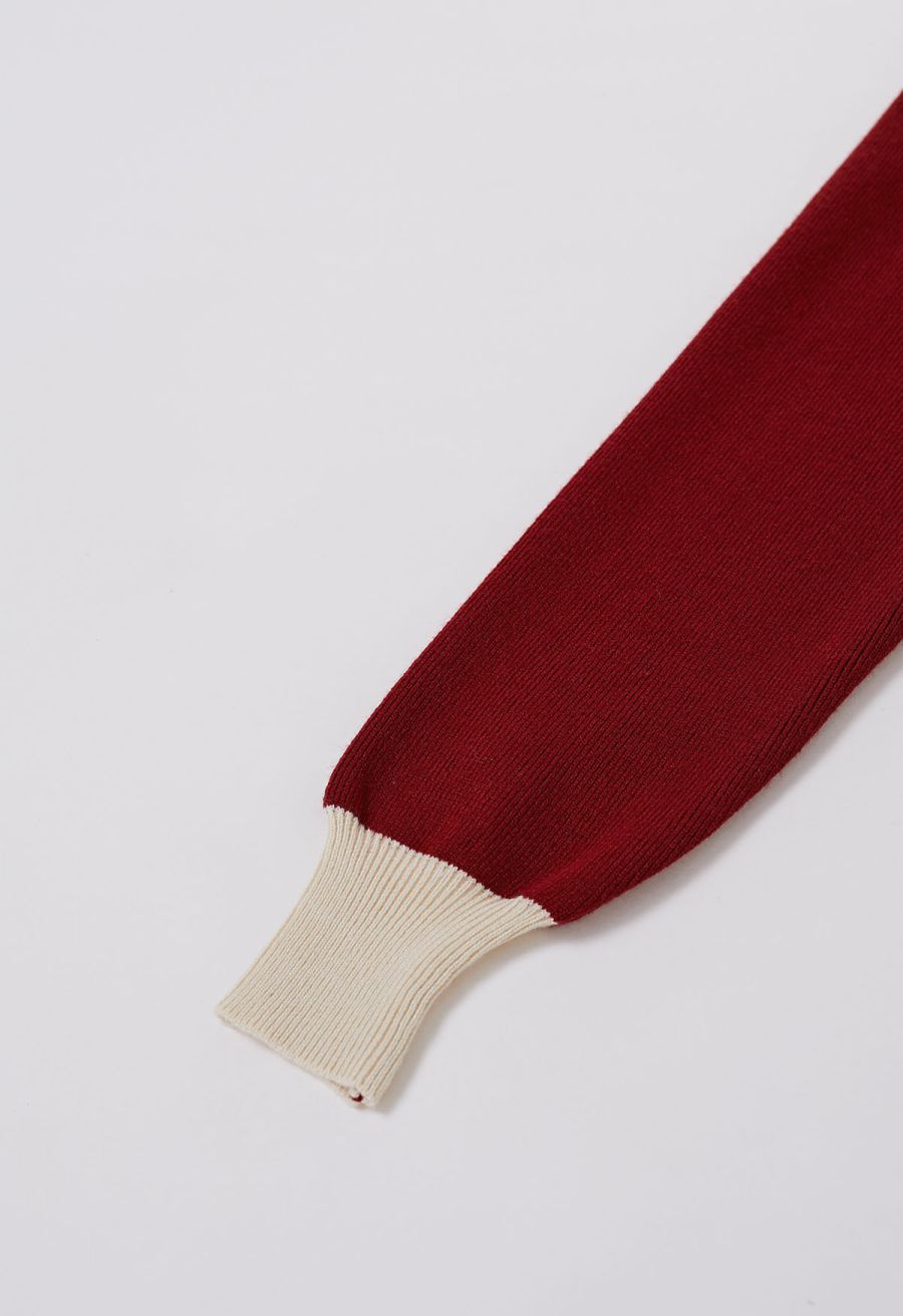 Contrast Edge Polo Knit Dress in Red