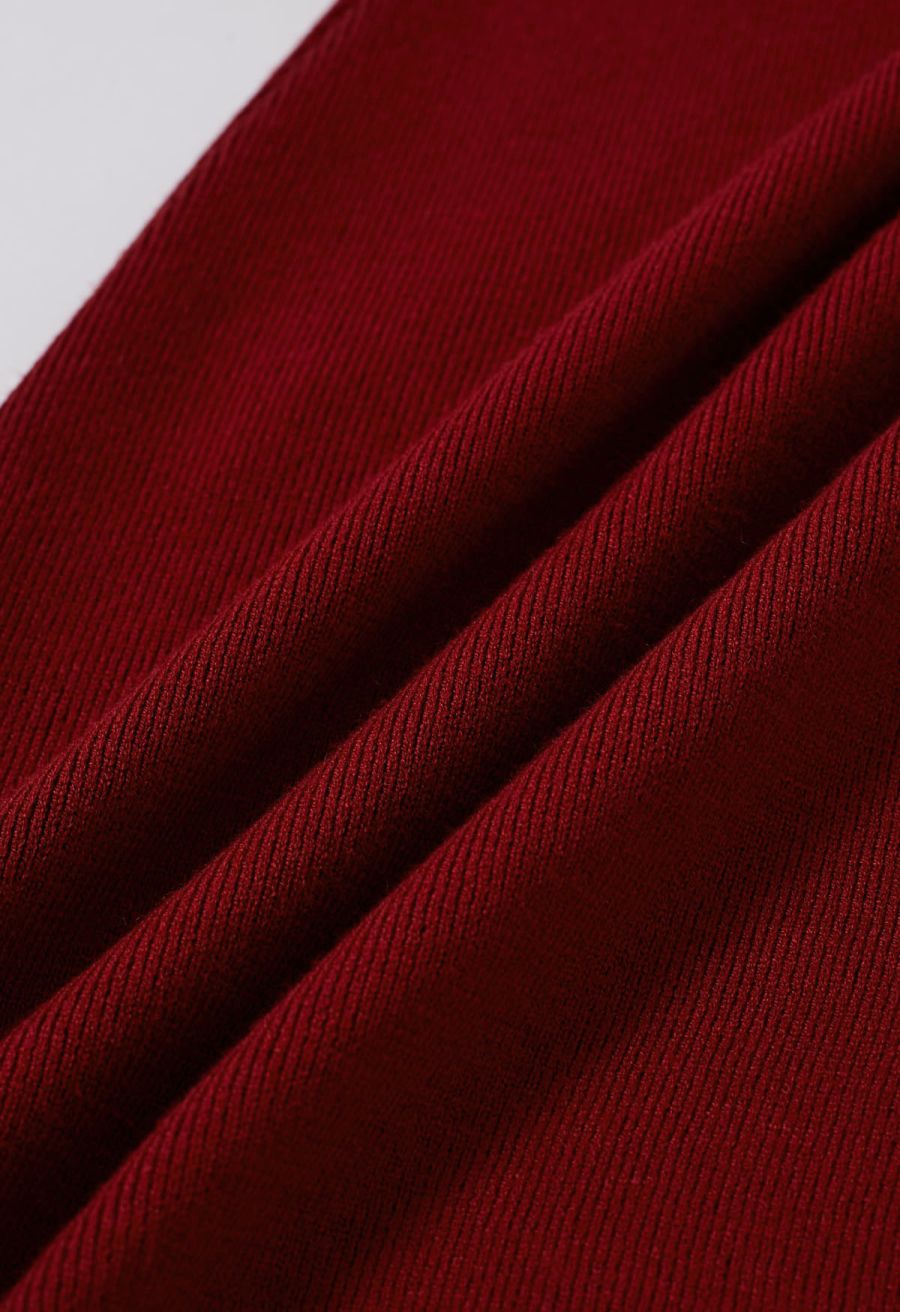 Contrast Edge Polo Knit Dress in Red