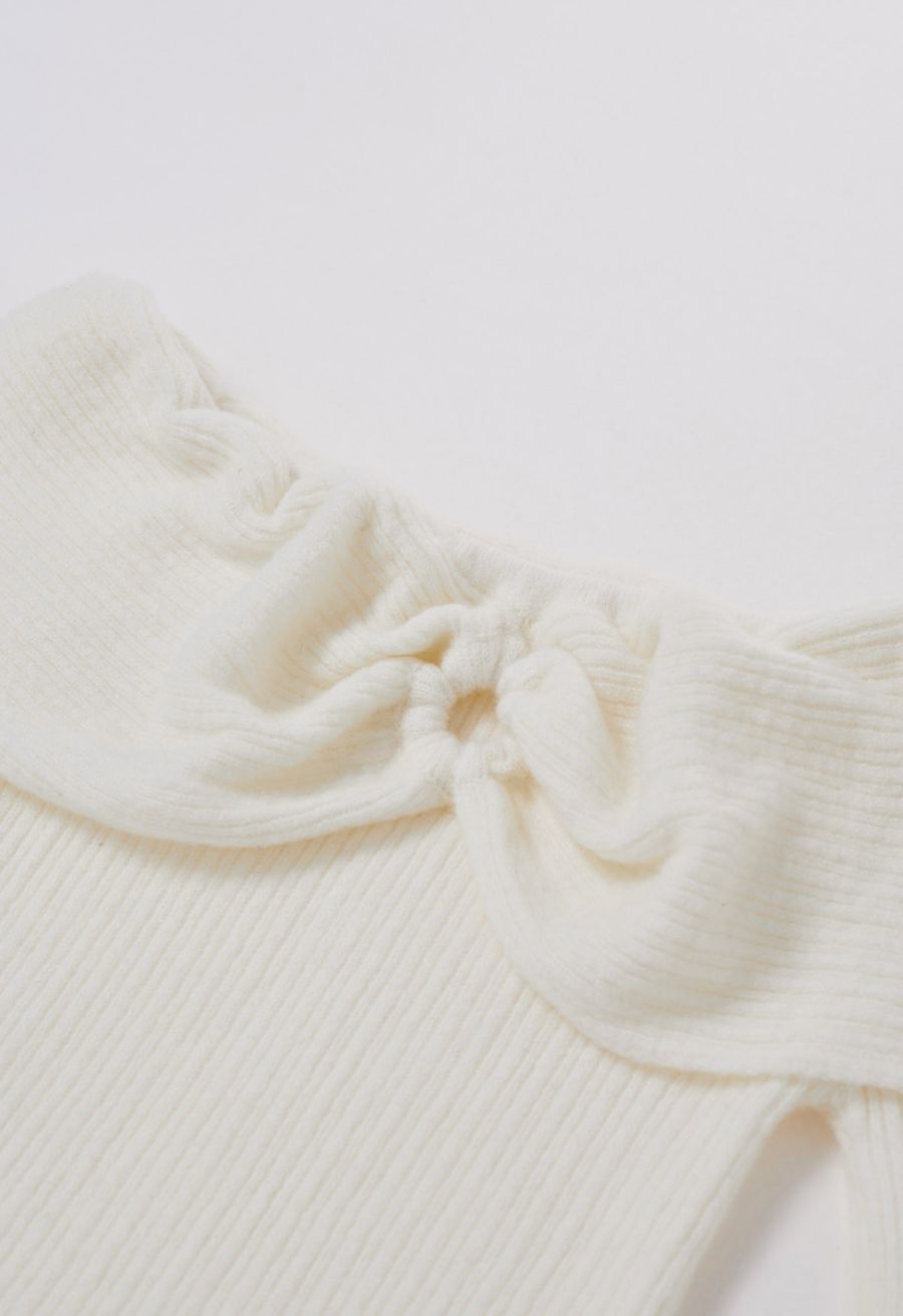 O-Ring Off-Shoulder Fitted Knit Top in Cream