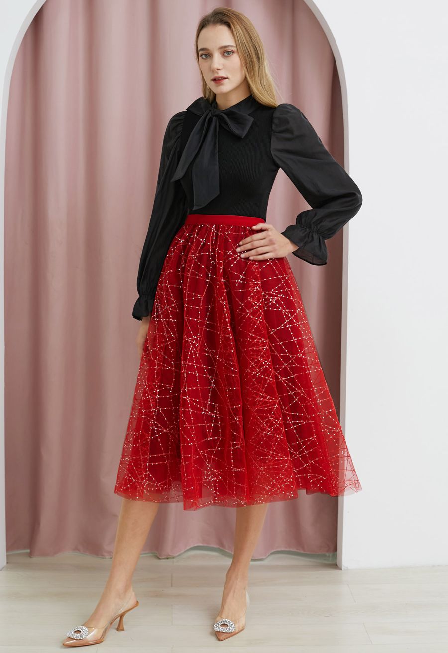 Detachable Bowknot Spliced Knit Top in Black