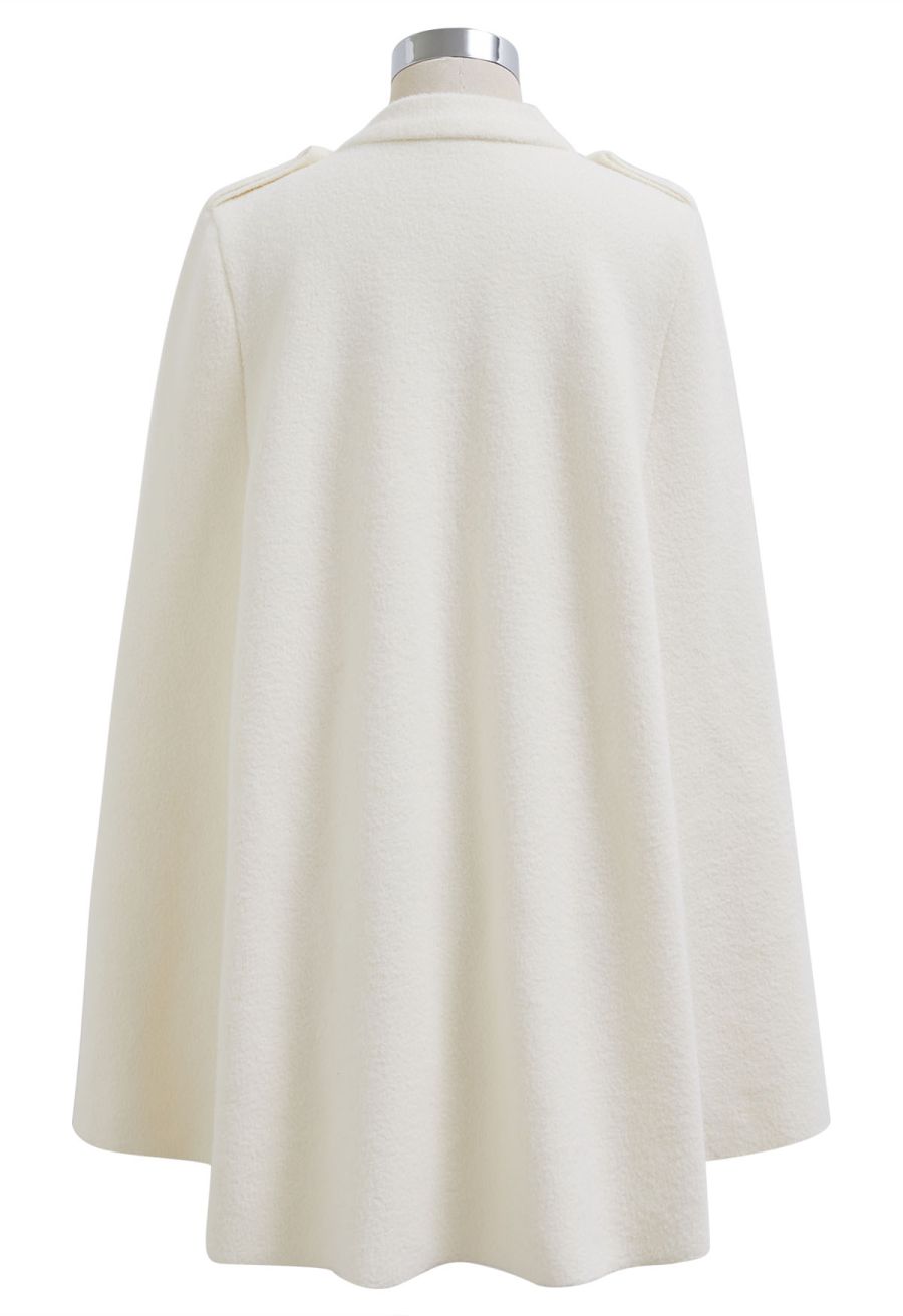 Golden Button Belted Cape Coat in Ivory