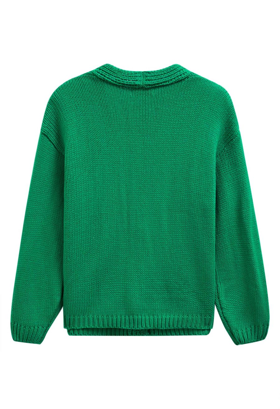 Sequined Gingerbread Man and Christmas Stocking Knit Cardigan in Green