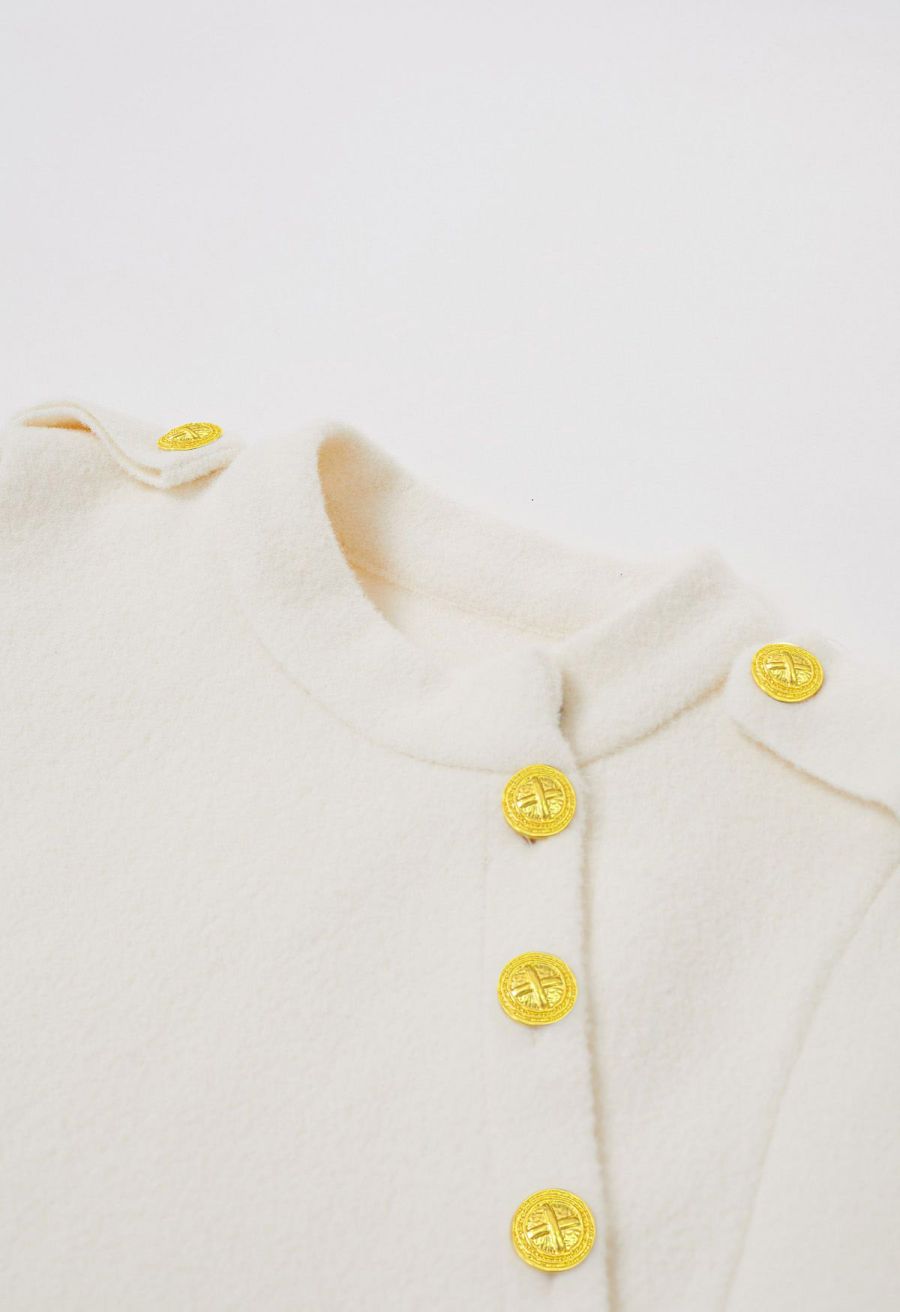 Golden Button Belted Cape Coat in Ivory