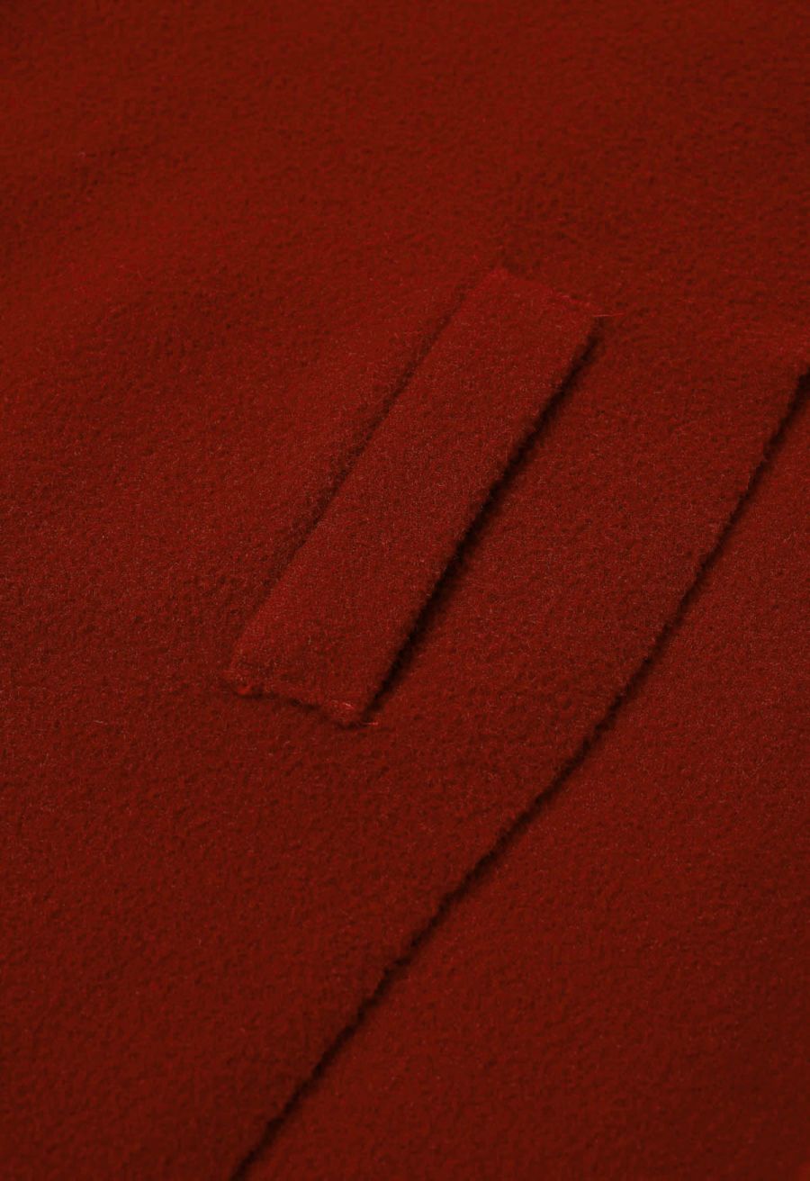 Golden Button Belted Cape Coat in Red