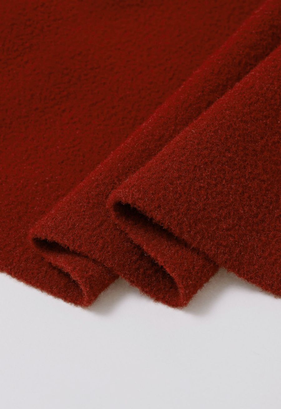 Golden Button Belted Cape Coat in Red