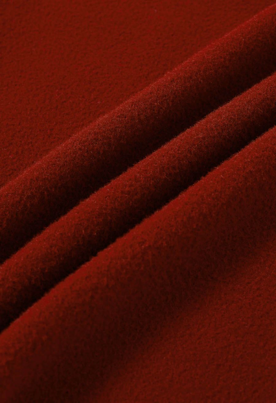 Golden Button Belted Cape Coat in Red