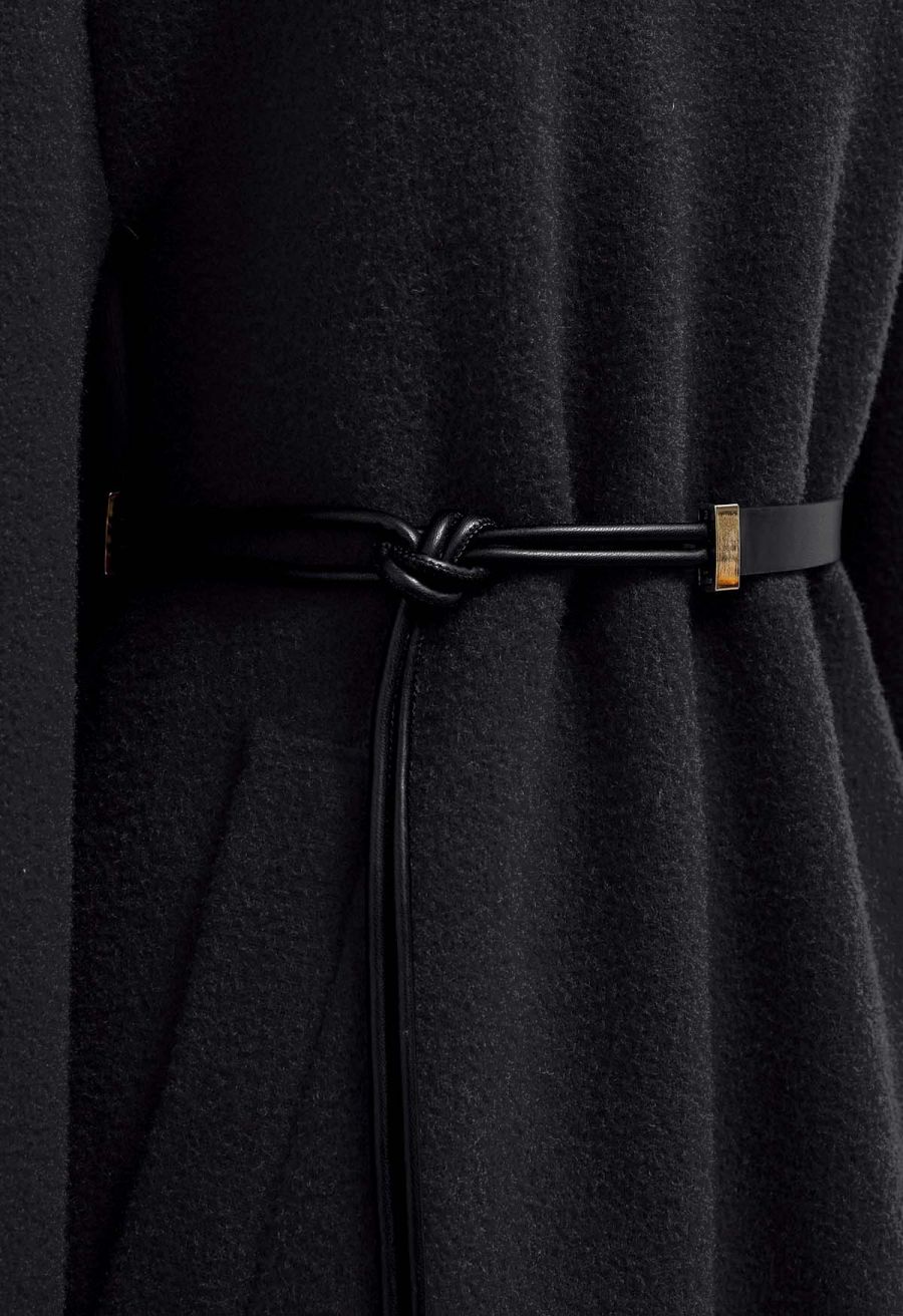 Golden Button Belted Cape Coat in Black