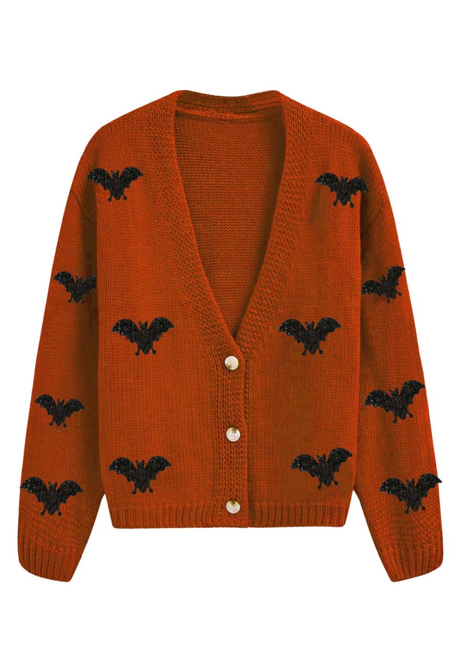 Mystic Bats Patch Buttoned Knit Cardigan in Pumpkin Halloween Costumes