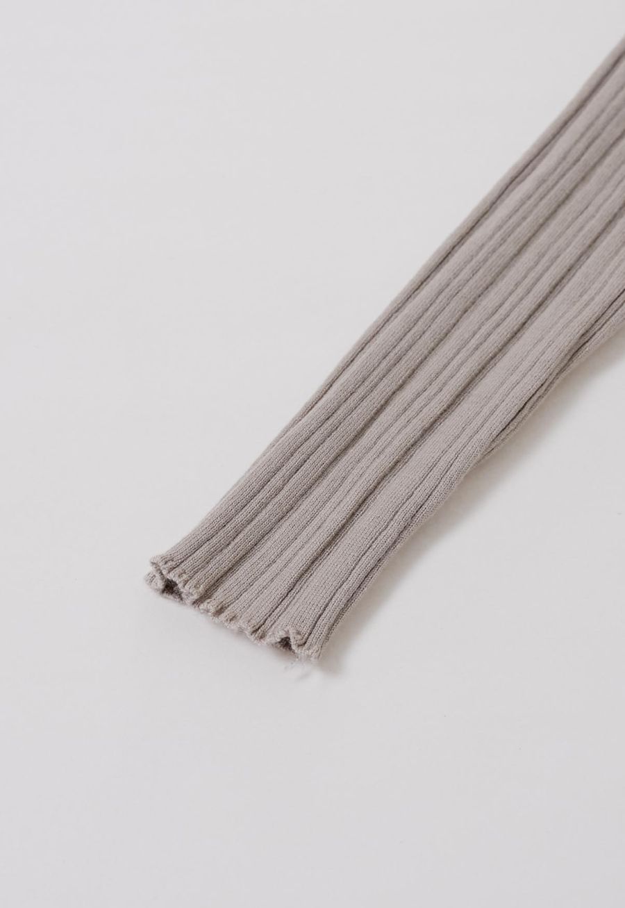 Stripe Texture Fitted Knit Maxi Dress in Oatmeal