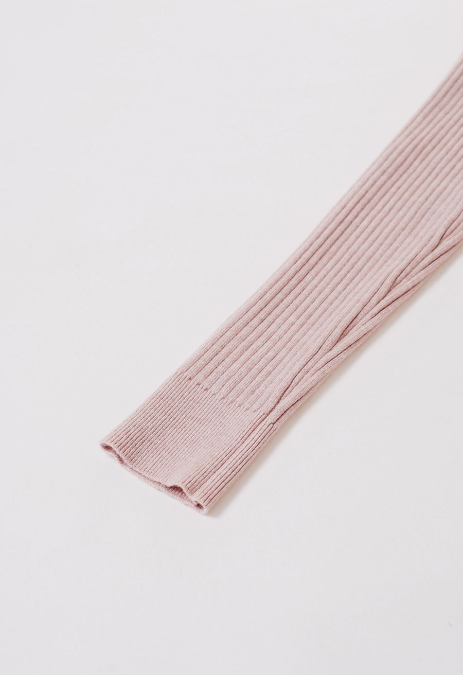 Button Front Ribbed Knit A-line Midi Dress in Pink