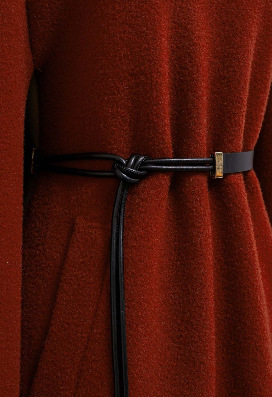 Golden Button Belted Cape Coat in Red