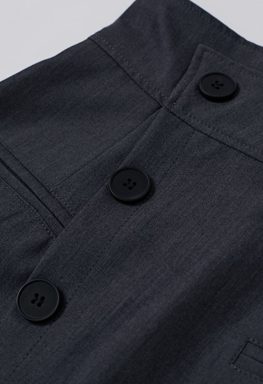 Asymmetric Buttoned Flap Mini Skirt in Smoke