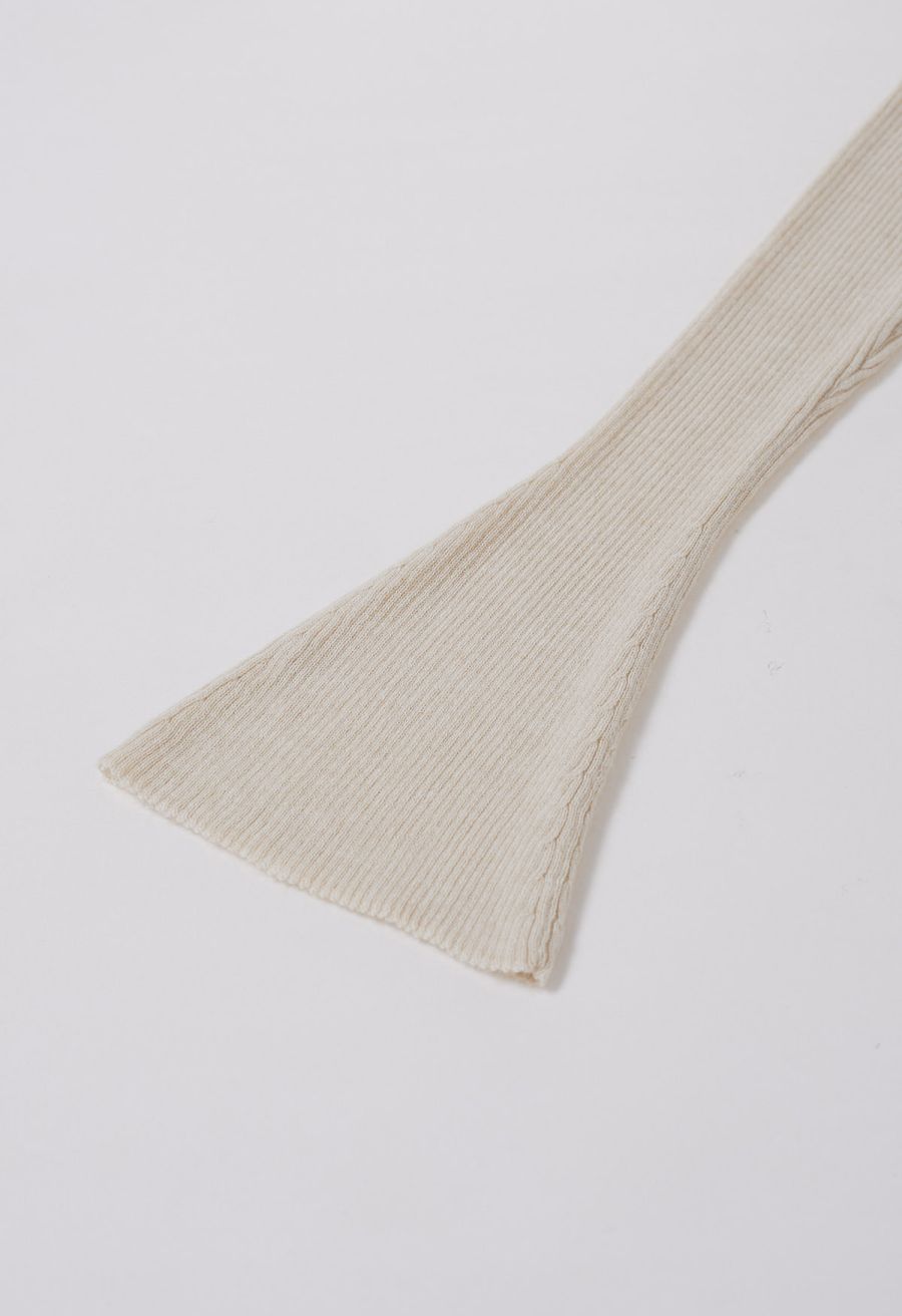 Mesh Inserted Side Bowknot Fitted Knit Top in Oatmeal