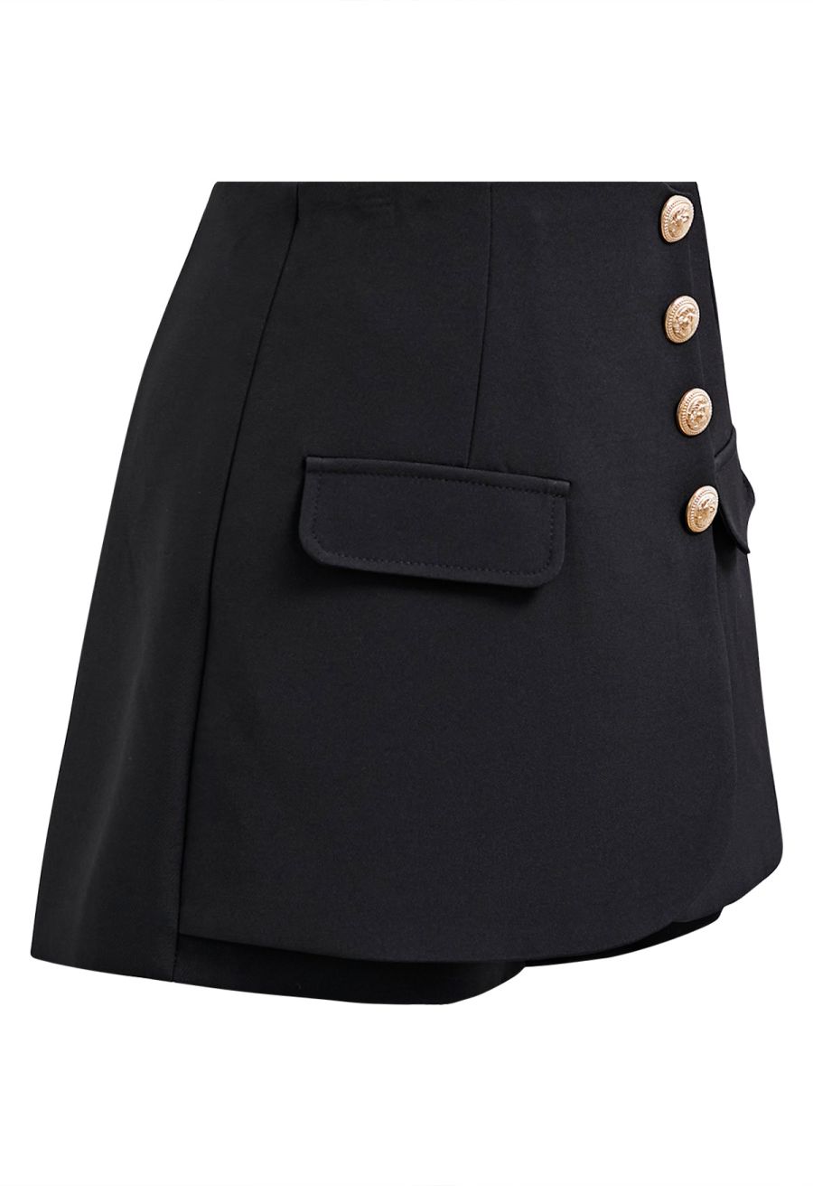 Ornate Golden Button Flap Skorts