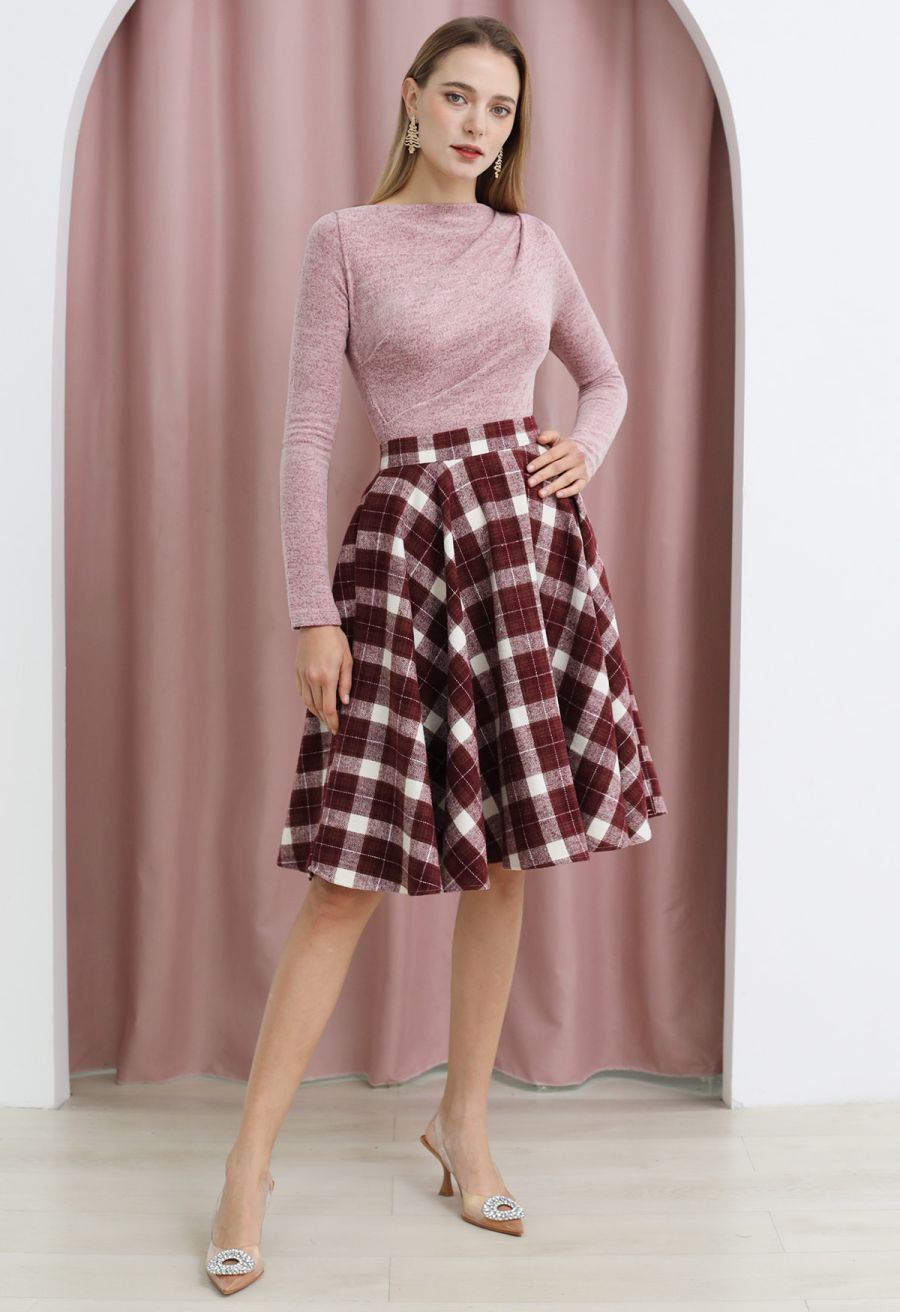 Ruched Front Long Sleeve Knit Top in Pink