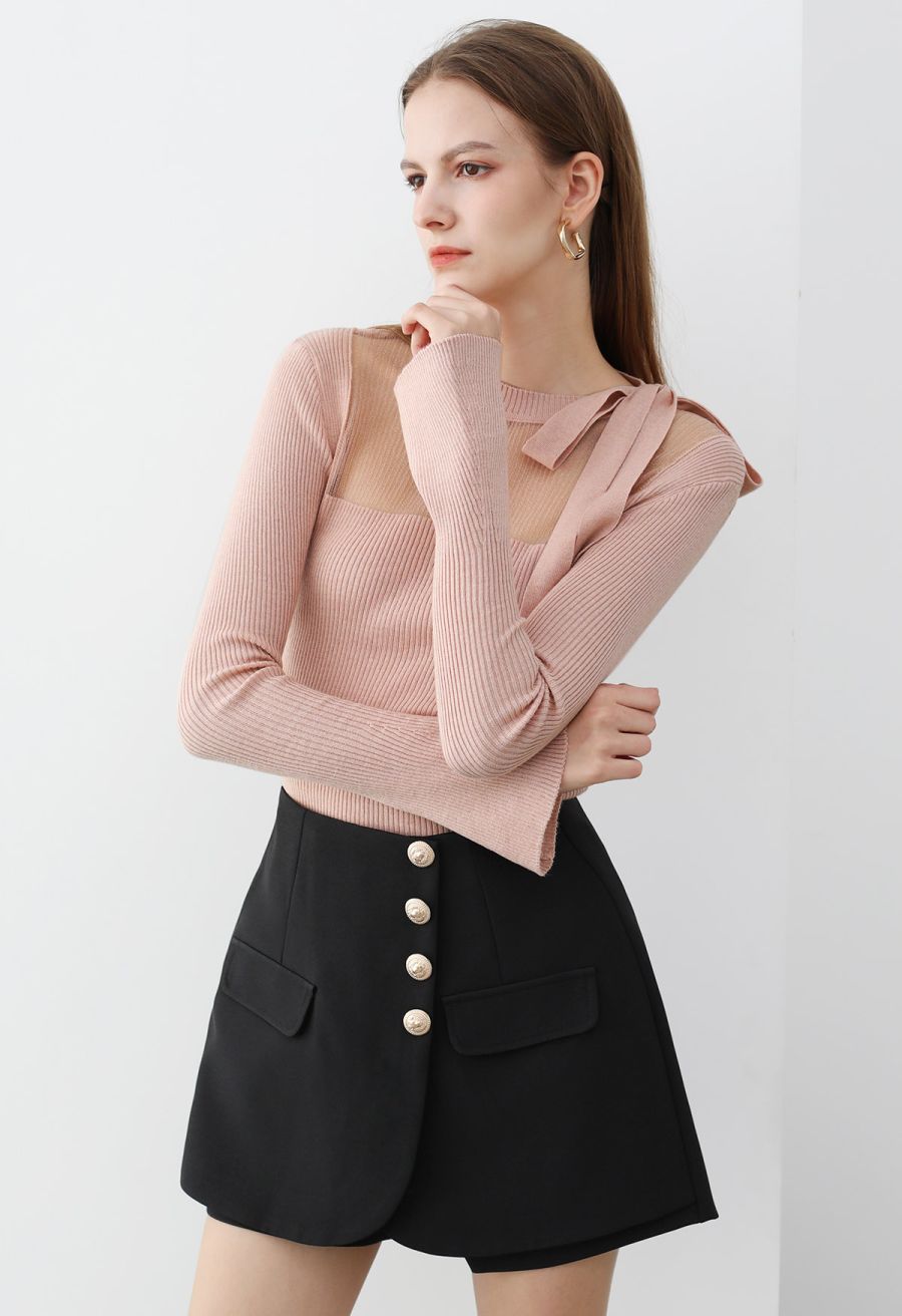 Ornate Golden Button Flap Skorts