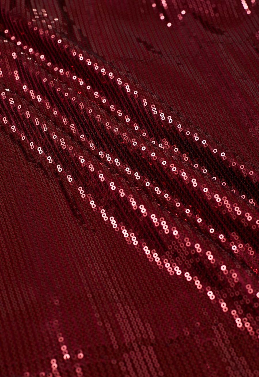 Ravishing Sequins Mesh Tulle Midi Skirt in Red