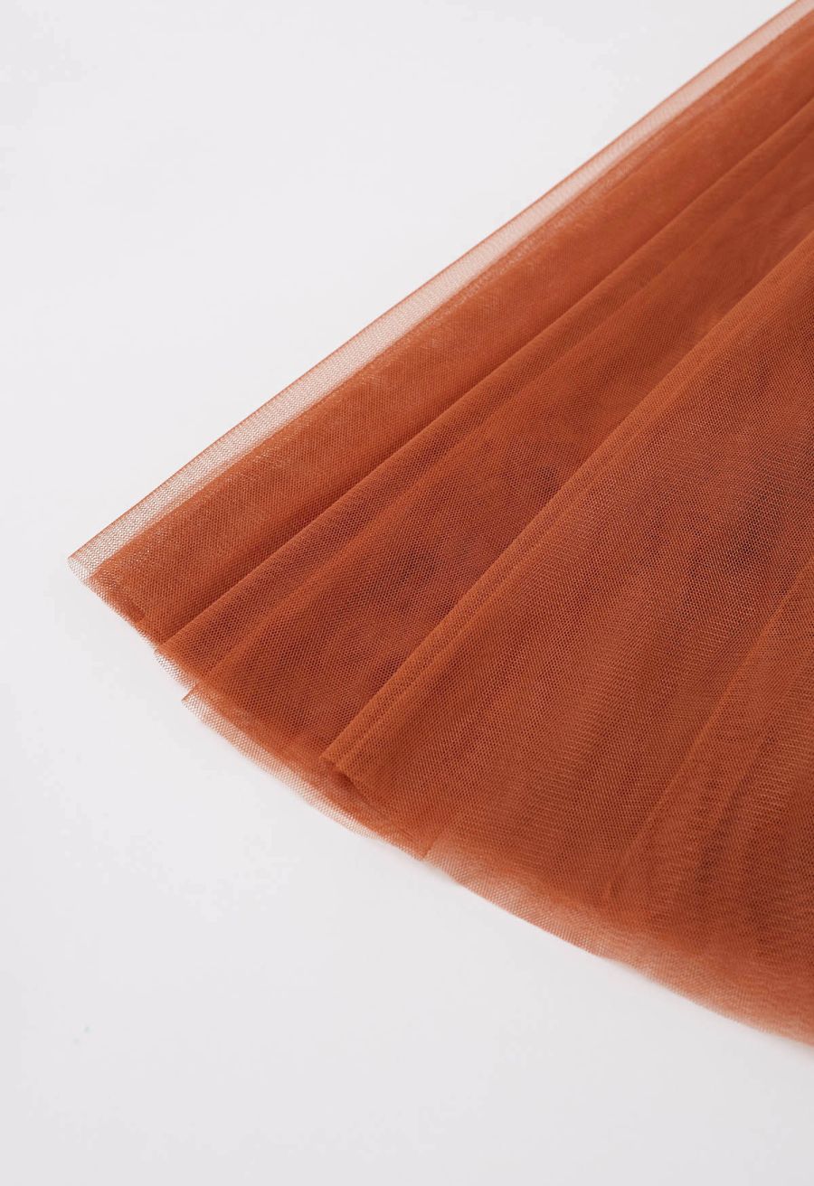 Ravishing Sequins Mesh Tulle Midi Skirt in Pumpkin