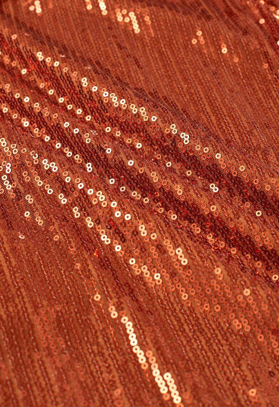 Ravishing Sequins Mesh Tulle Midi Skirt in Pumpkin