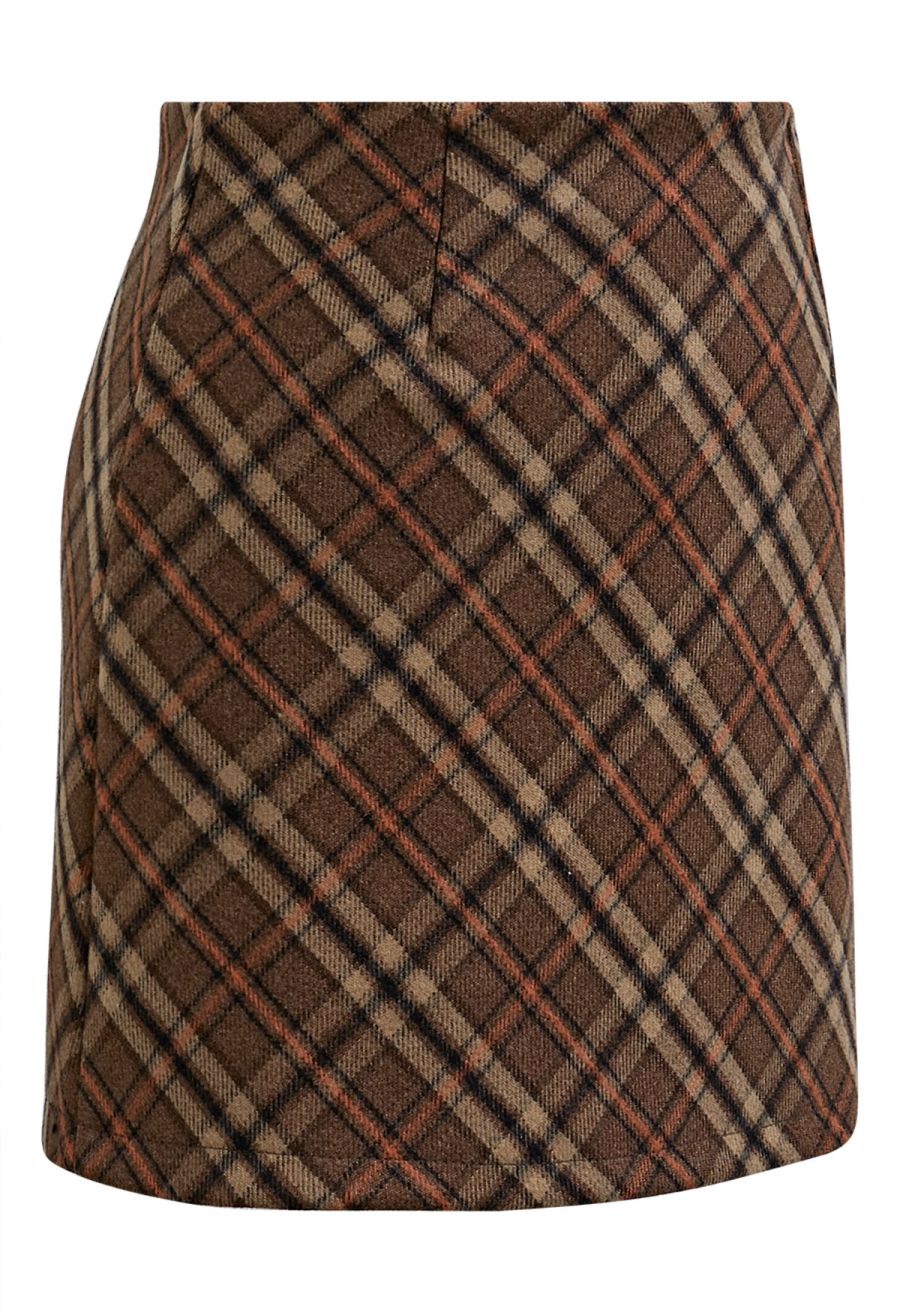 Modern Tartan Mini Bud Skirt in Brown