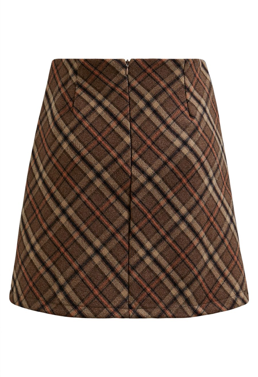 Modern Tartan Mini Bud Skirt in Brown