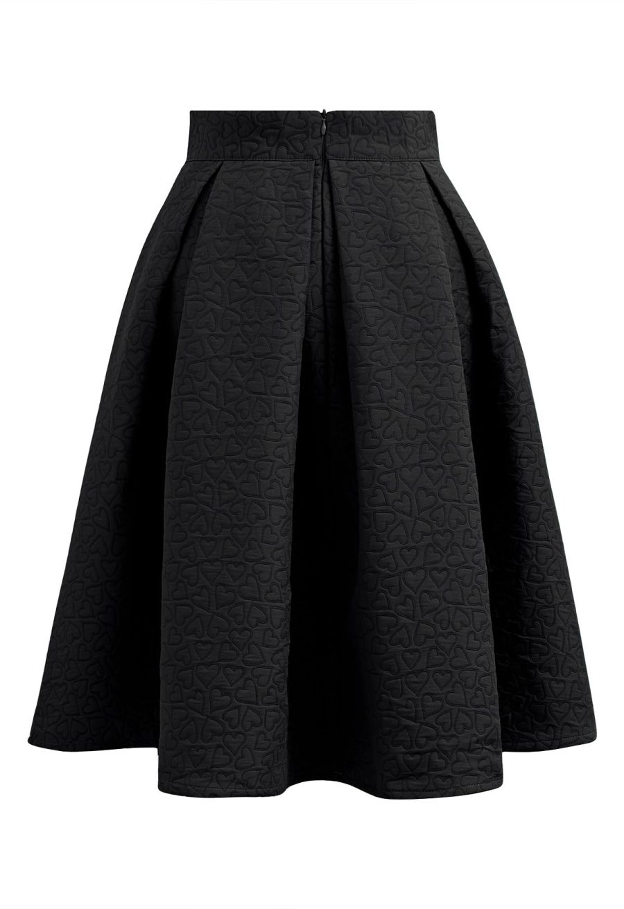 Hearts Fantasy Jacquard Pleated Midi Skirt in Black