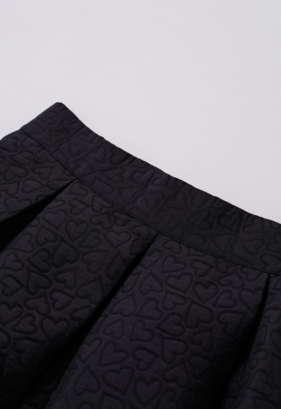 Hearts Fantasy Jacquard Pleated Midi Skirt in Black