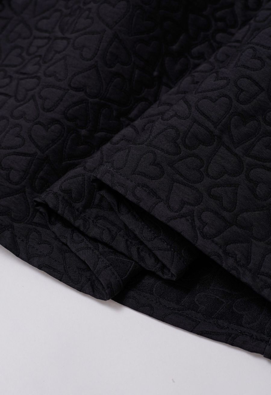 Hearts Fantasy Jacquard Pleated Midi Skirt in Black